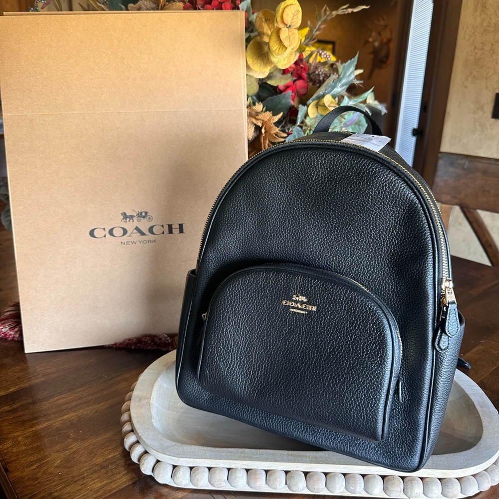 Coach Black Pebble Leather Mini Backpack with Gold Hardware